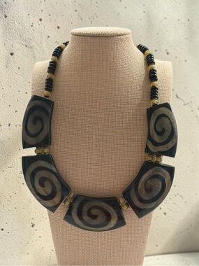 Handcrafted Black and Gold Spiral Statement Necklace